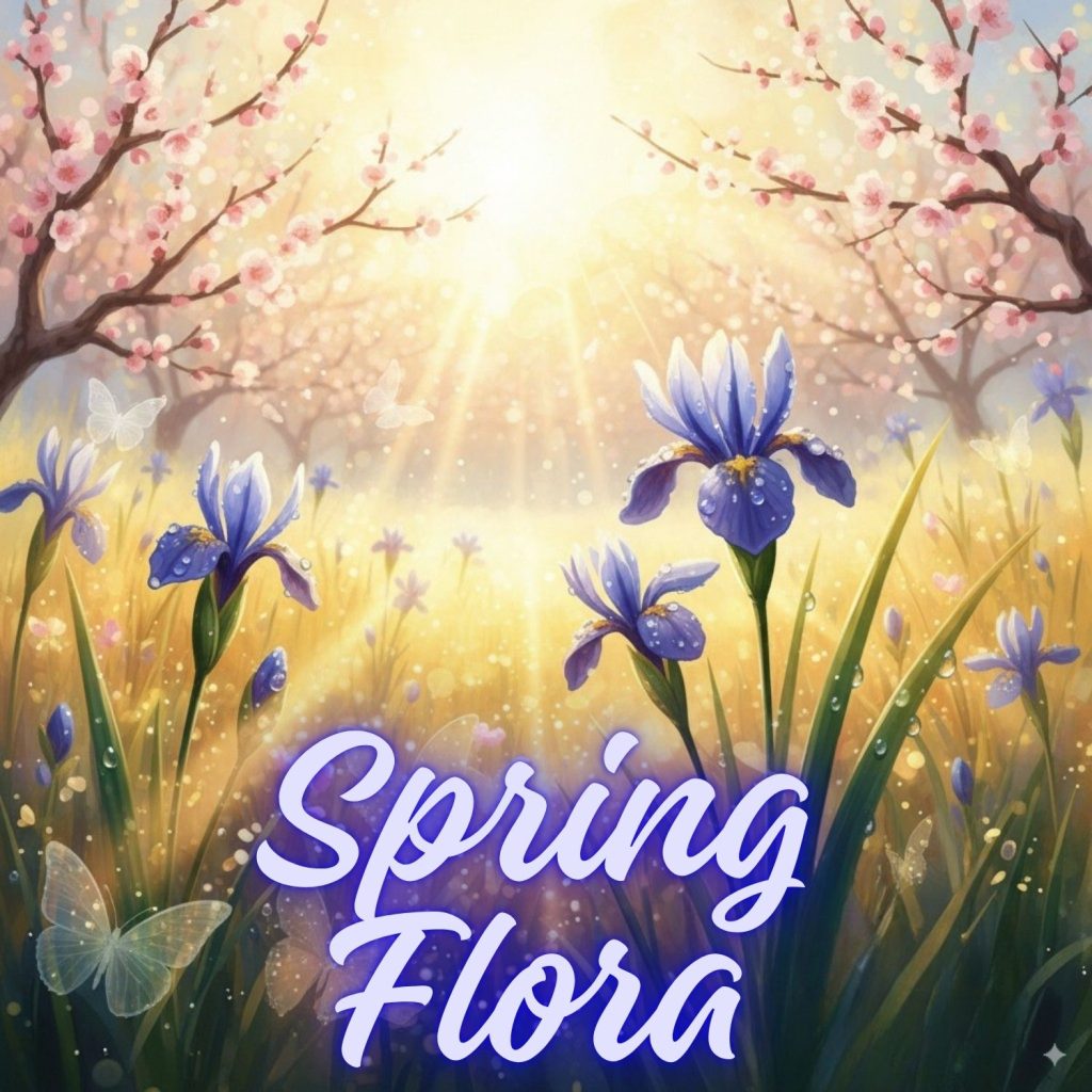 Imagine a vibrant, sun-drenched meadow bursting with life. Sunlight streams through delicate plum blossoms and sparkling dew drops on blue orris petals. A hint of passionfruit and bergamot zings in the air, while a subtle, warm glow of honey and amber infuses the scene, capturing the essence of a joyful spring awakening.